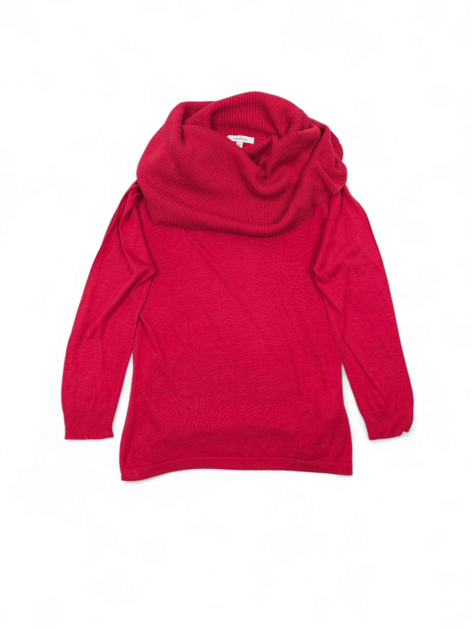 Max Mara 💎 Max Mara Silk Red Cowl Neck Knitted Sweatshirt Sweater Size M / US 6-8 / IT 42-44 - 2 Thumbnail