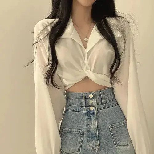 Japanese Brand × Vintage Trendy White Long Sleeve Shirt Women Chic Tunic Size ONE SIZE - 2 Thumbnail