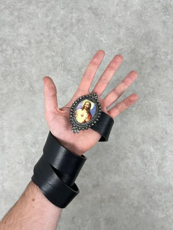 Dolce & Gabbana 2000s Dolce & Gabbana Jesus Buckle Black Leather Belt Size ONE SIZE - 2 Thumbnail