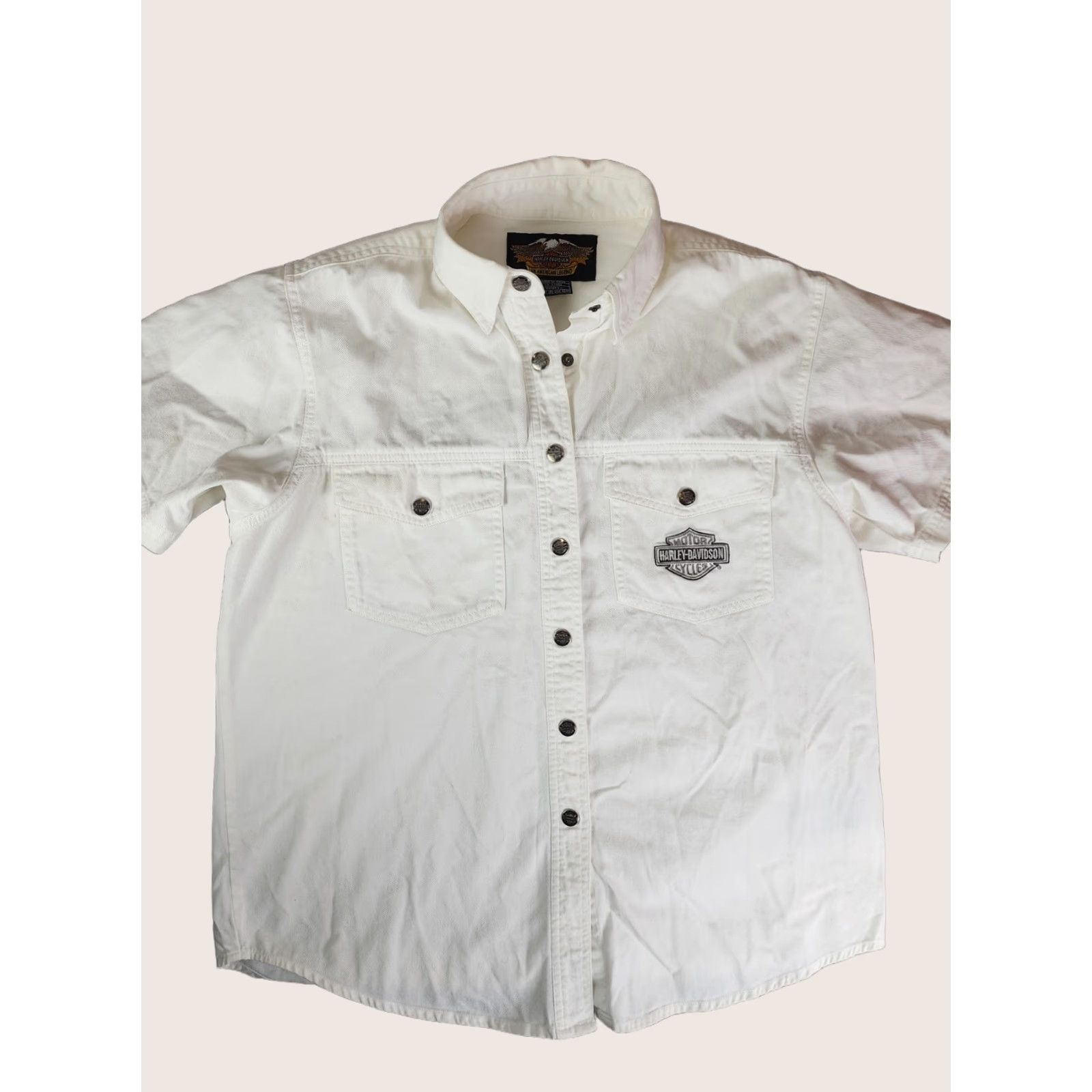 Harley Davidson Harley-Davidson Shirt Women’s Large Denim White Button Snap Embroidered Biker Shirt Size L / US 10 / IT 46 - 1 Thumbnail