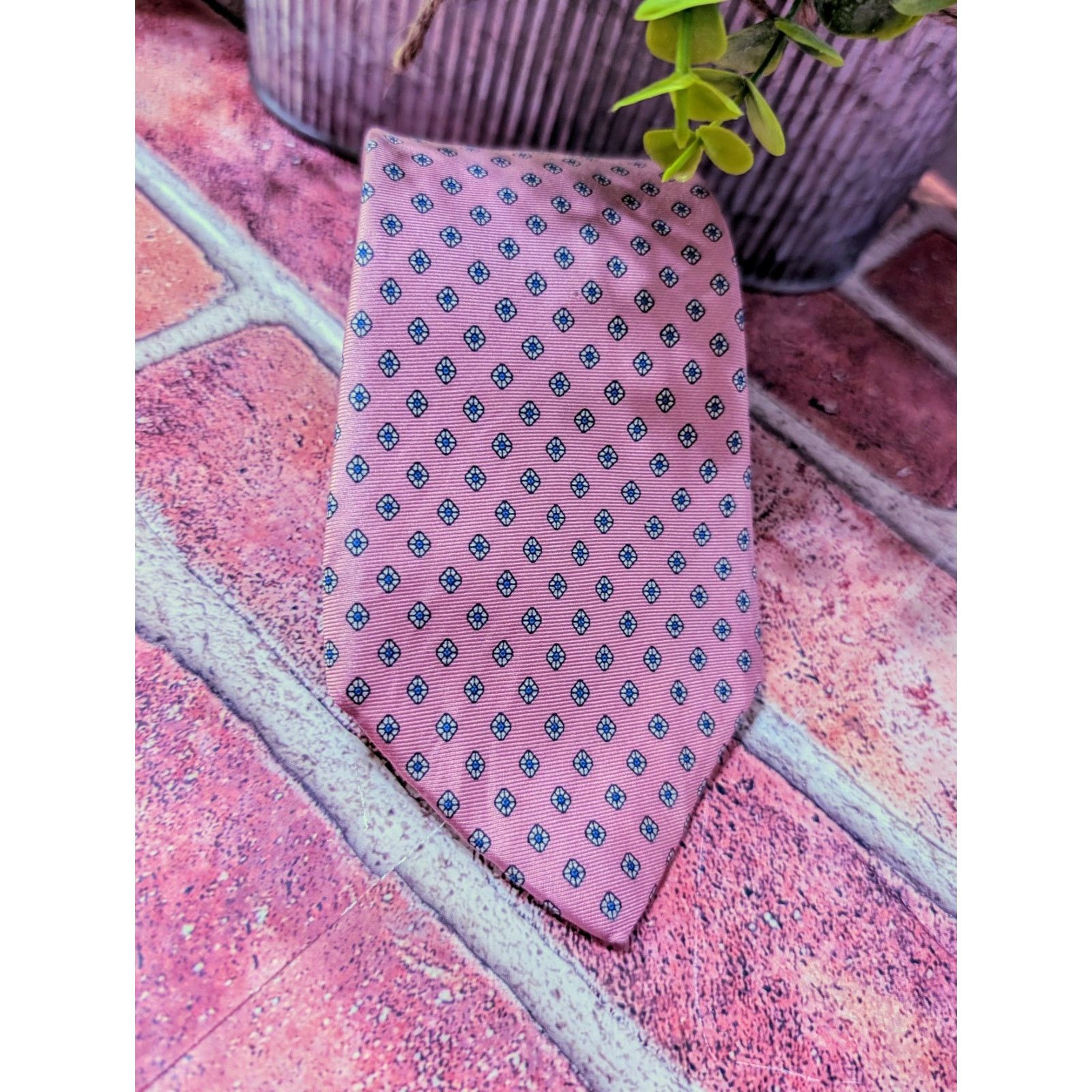 Other Egon Von Fursteberg Pink Teal Dot Silk Tie Made USA Designer Size ONE SIZE - 6 Thumbnail
