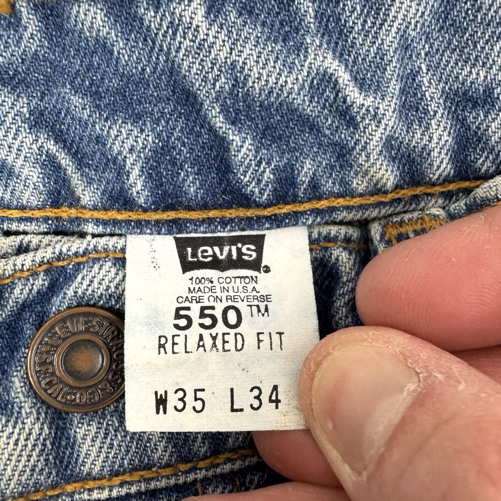 Levi's VINTAGE Levi's 550 Jeans Adult 35x34 Relaxed Fit 90s USA Blue Denim Cotton Jeans Mens Size US 35 - 4 Thumbnail