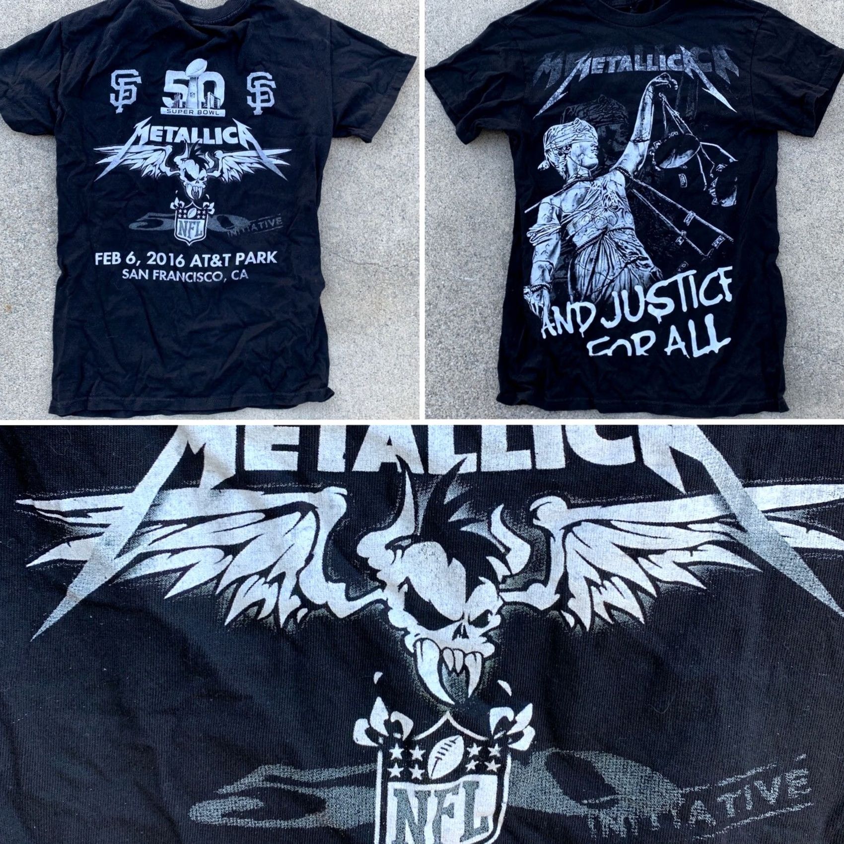 Vintage VINTAGE Metallica And Justice For All Super Bowl 50 2016 San Francisco T-Shirt S Mens Black Short Sleeve Crew Neck Graphic Tee Concert Size US S / EU 44-46 / 1 - 3 Thumbnail