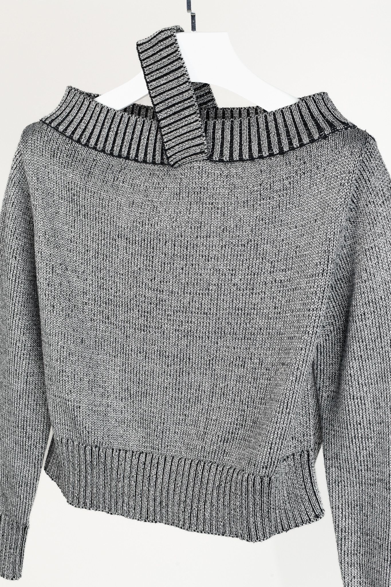 Rta RTA Beckett Silver Metallic Off Shoulder Sweater Size S / US 4 / IT 40 - 3 Thumbnail