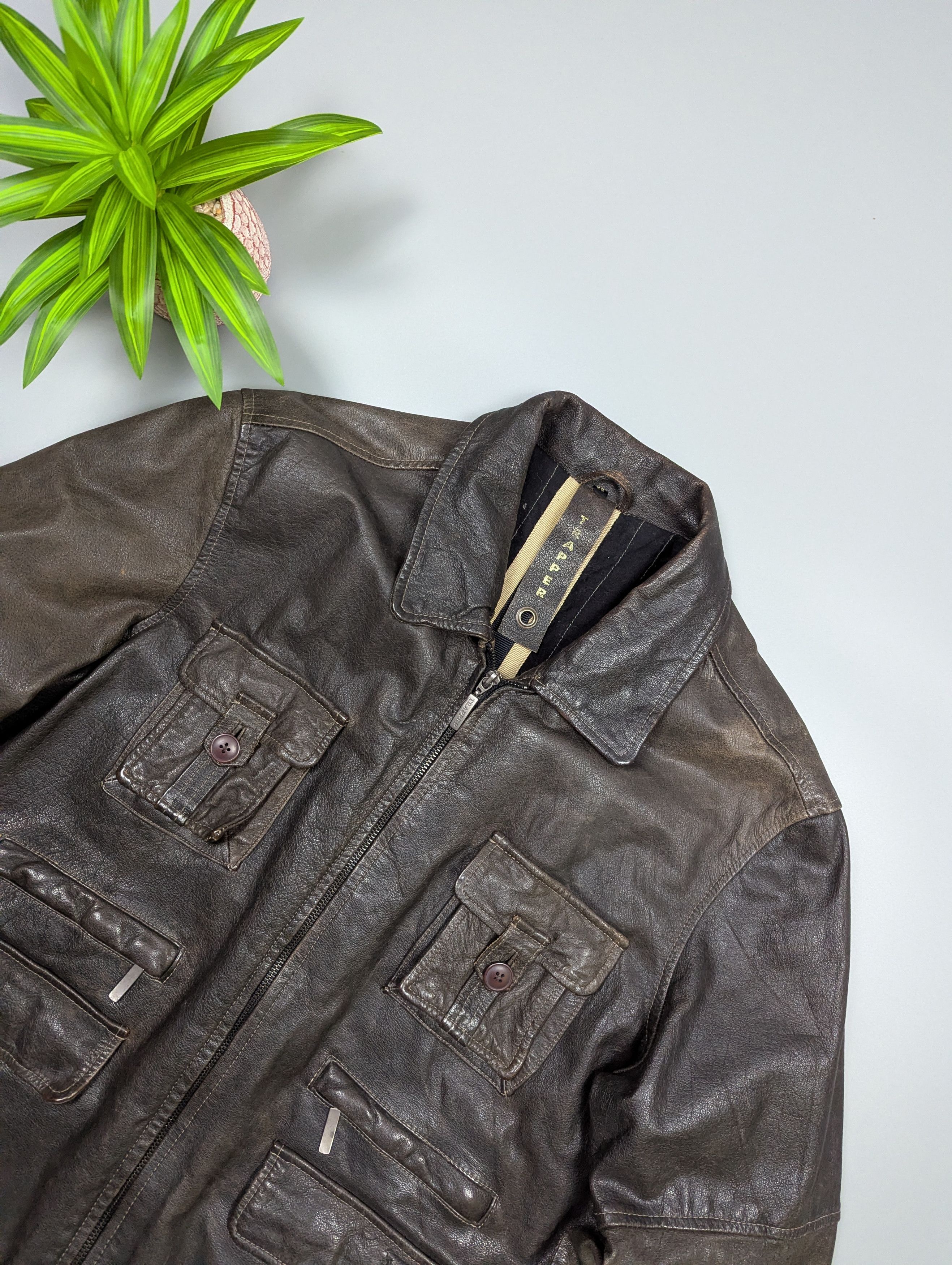 Vintage TRAPPER Mens Brown Multi-Pocket Leather Vintage Biker Jacket Size US XL / EU 56 / 4 - 4 Thumbnail