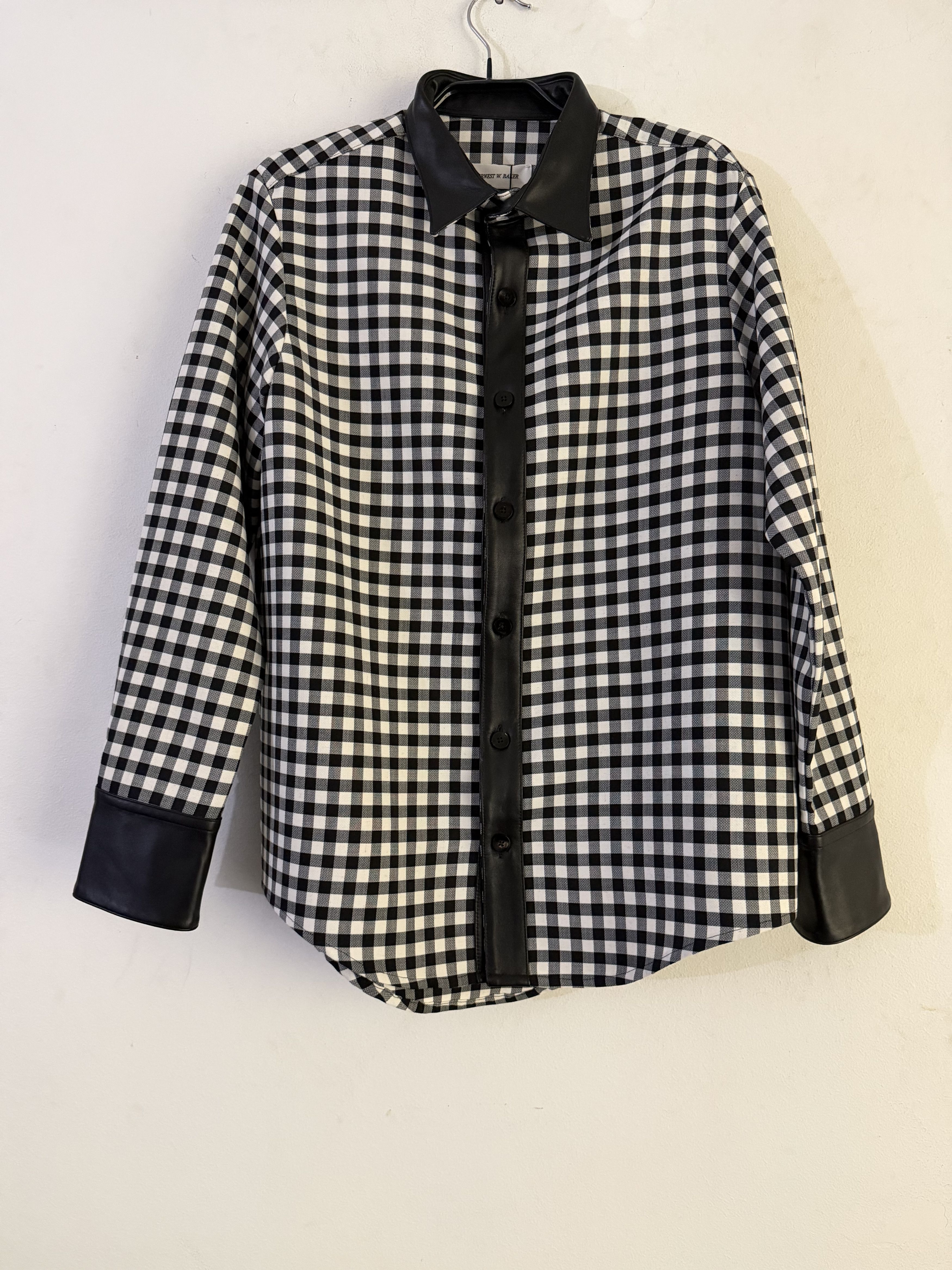 Ernest W. Baker Leather Trim Check Wool Shirt Size US M / EU 48-50 / 2 - 1 Thumbnail