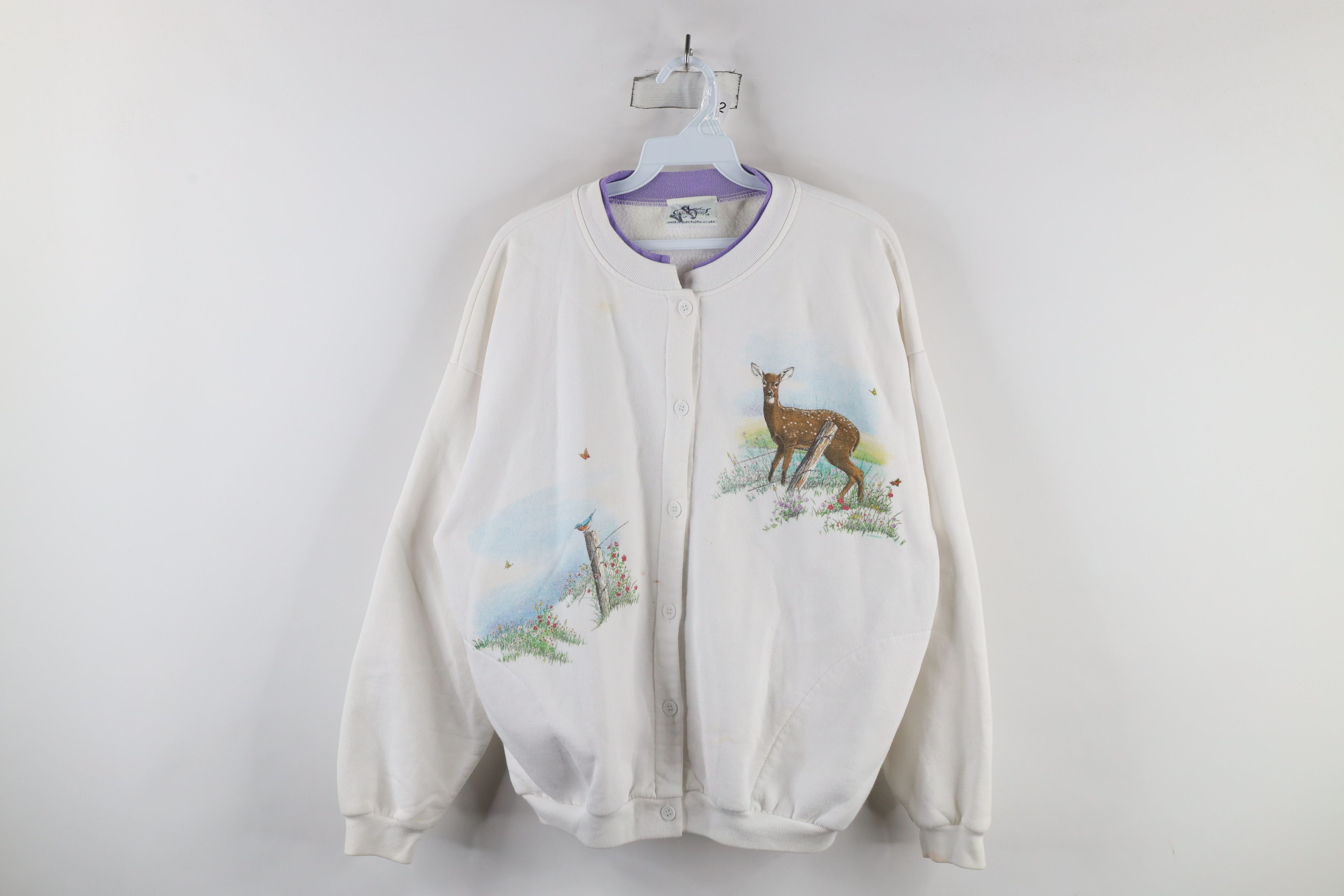 Vintage Vintage 90s Streetwear Deer Flower Cardigan Sweatshirt Size XL / US 12-14 / IT 48-50 - 1 Thumbnail