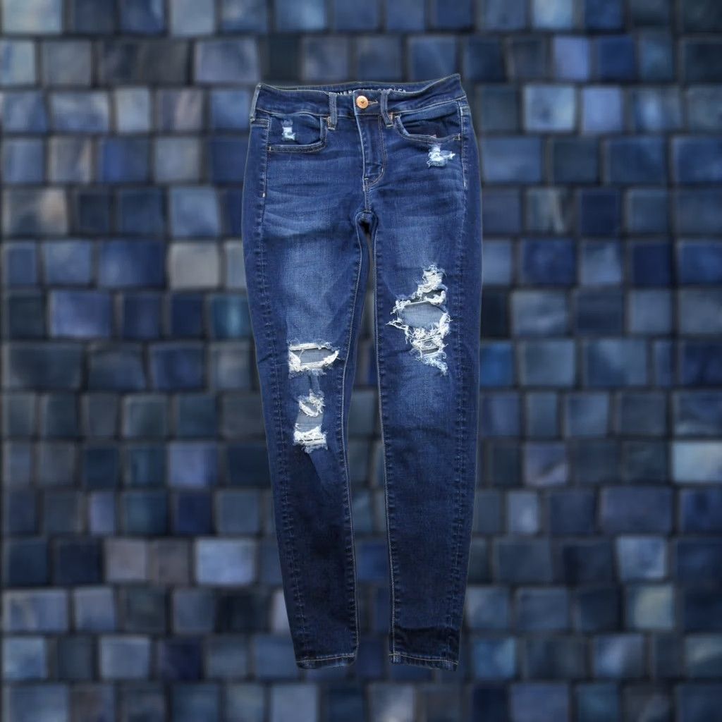 American Eagle Outfitters American Eagle Jegging Dark Wash Distressed Denim Size 2 Jeans Women Stretch Size 26" / US 2 / IT 38 - 1 Thumbnail