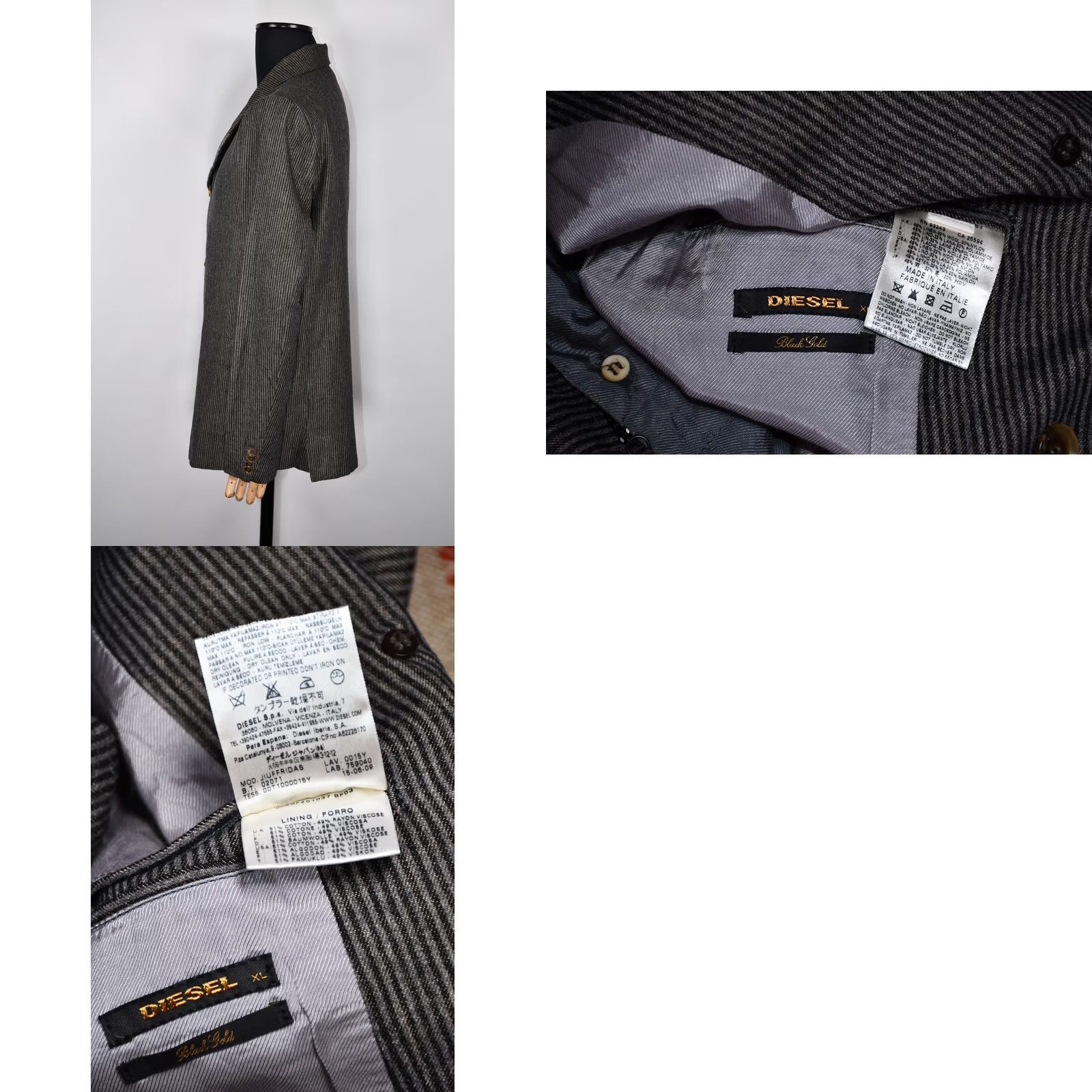 Diesel Diesel Blazer Jacket Mens XL Black Gold Jiuffrida Linen Wool 48% Linen 32% Wool 20% Nylon Striped XL Black Gold Blazer Jacket Mens Size 46R - 8 Thumbnail