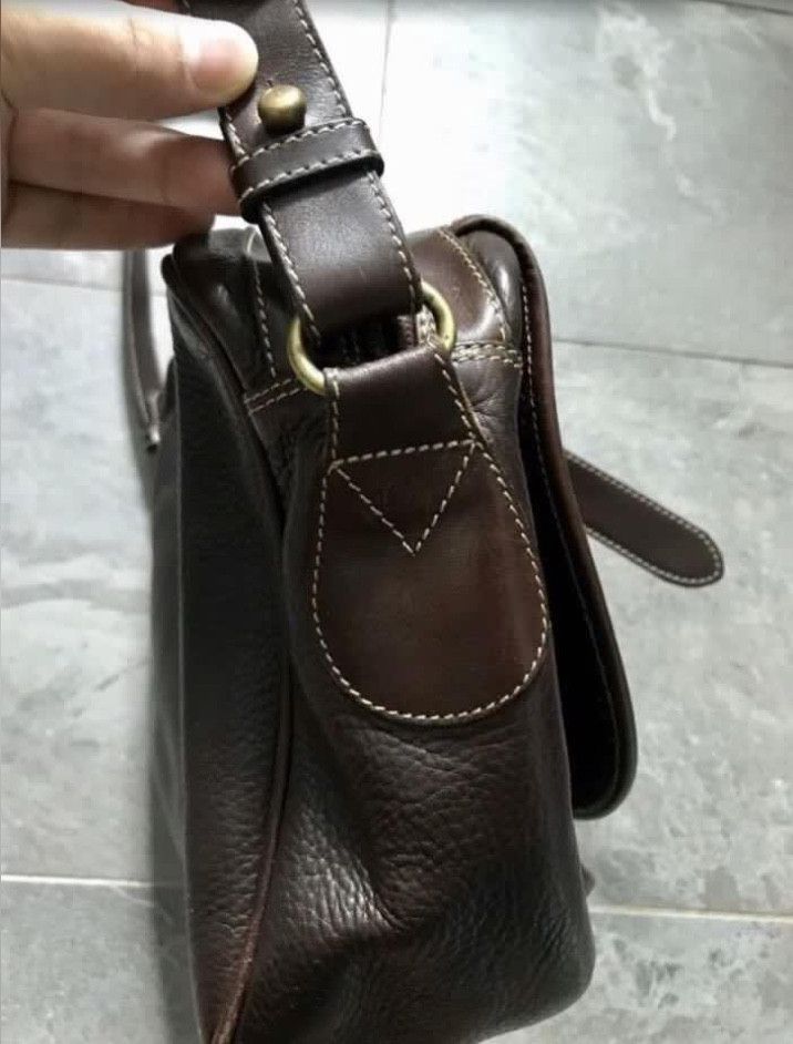 Genuine Leather Vintage Unisex Travertino Italy Full Leather Sling Bag Size ONE SIZE - 8 Thumbnail