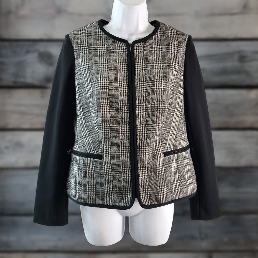 Talbots Talbots Jacket Womens 6P Black Plaid Full Zip Pockets Cotton Blend Size 6P Women Size M / US 6-8 / IT 42-44 - 1 Thumbnail