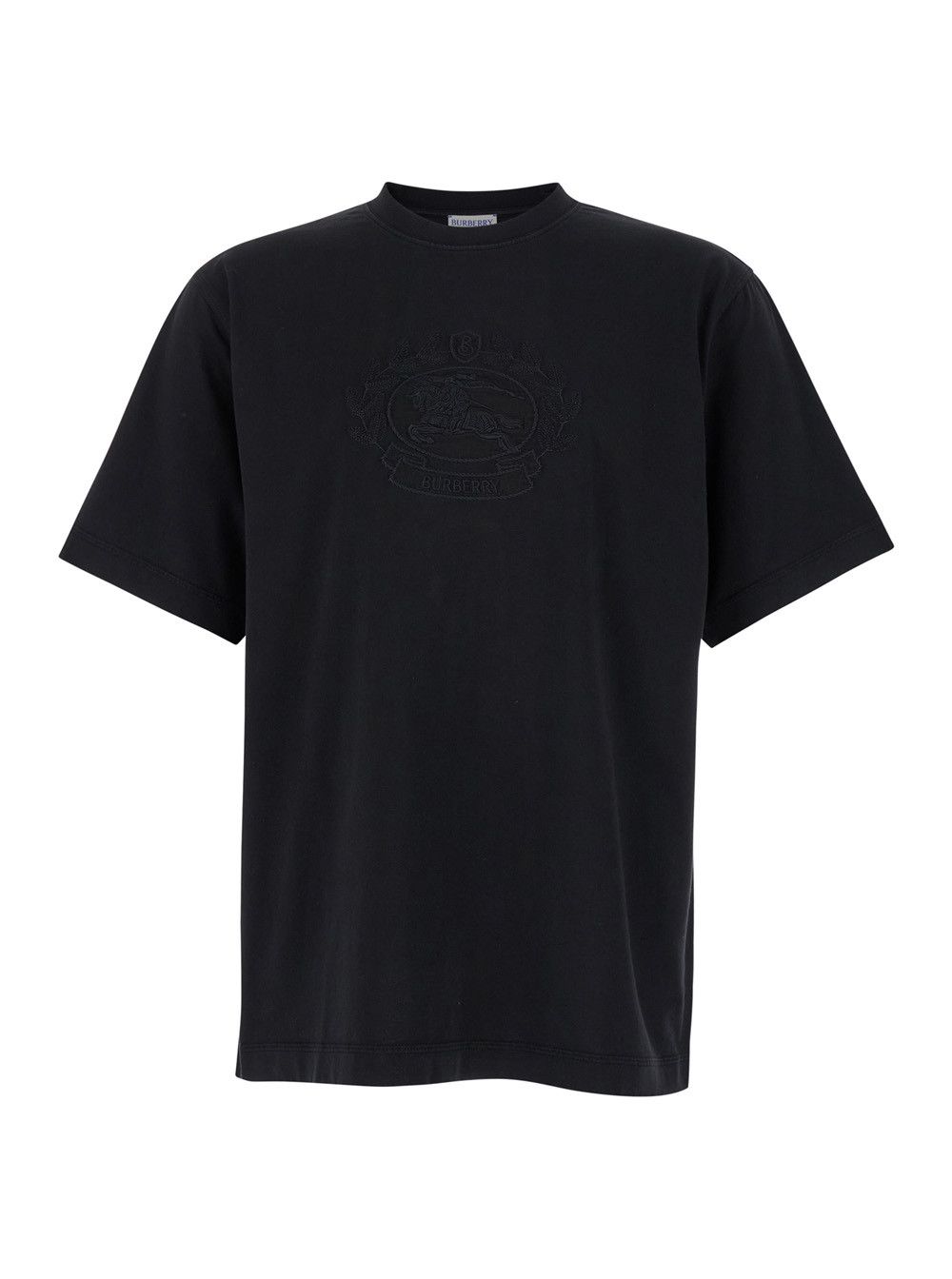 Burberry Black Boxy T-Shiirt with Tonal Equestrian Knight Embroidery in Cotton Man Size US M / EU 48-50 / 2 - 1 Thumbnail