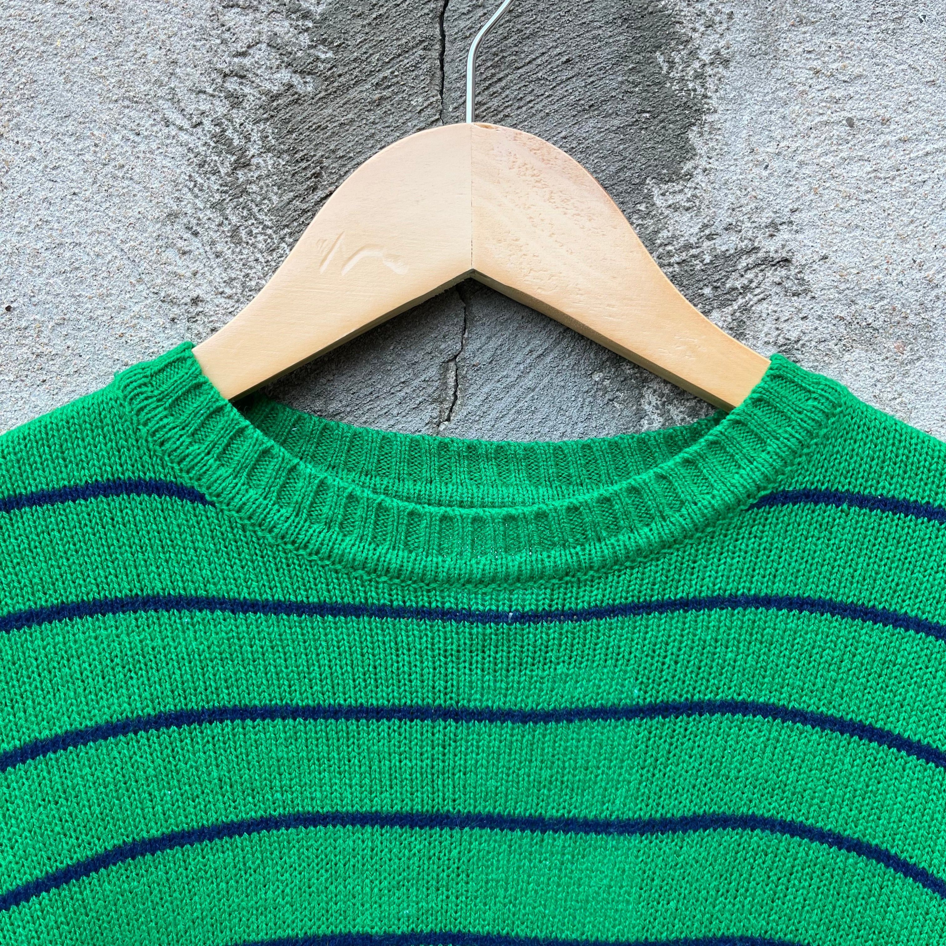 Vintage 80's Woven Green Striped Crewneck Sweater. Size US S / EU 44-46 / 1 - 2 Thumbnail