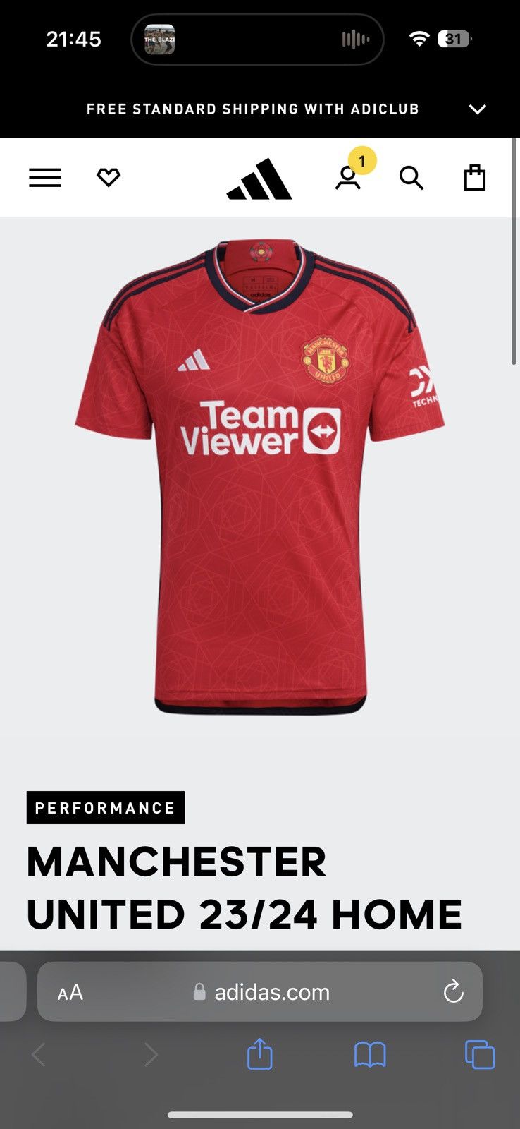 Adidas Adidas Manchester United 2023/2024 Home Jersey Size US M / EU 48-50 / 2 - 9 Thumbnail