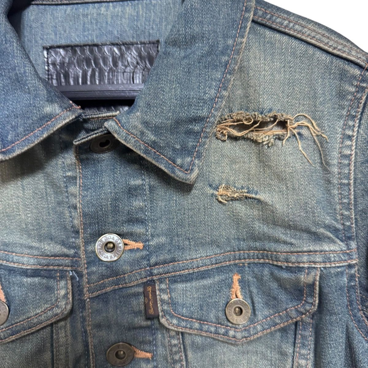 GOA GOA Snakeskin Distressed Denim Jacket Cropped Size XS / US 0-2 / IT 36-38 - 6 Thumbnail