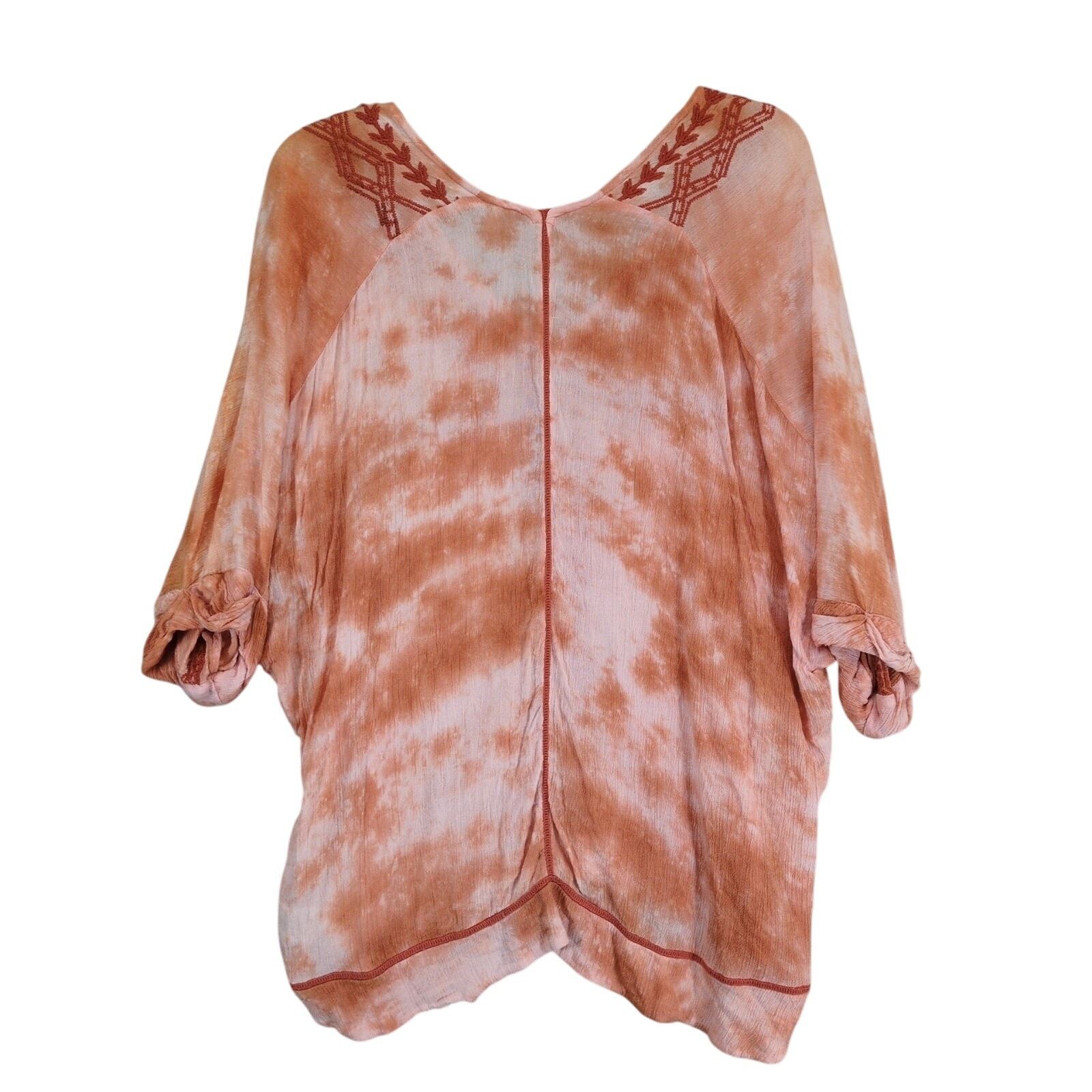 Free People Free People Women's XS Embroidered Orange Tie Dye Blouse Top Size XS / US 0-2 / IT 36-38 - 4 Thumbnail