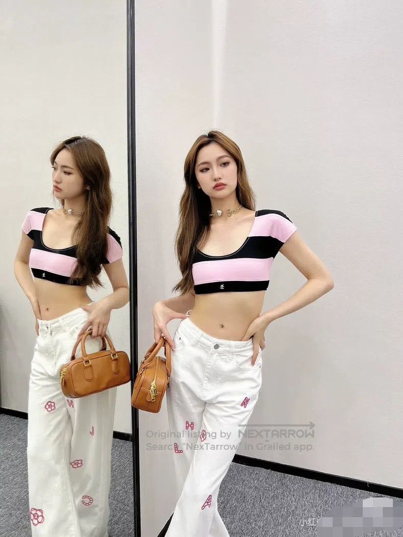 Chanel Chanel 24Mcoco beach series pink and black striped short t Size XS / US 0-2 / IT 36-38 - 5 Thumbnail