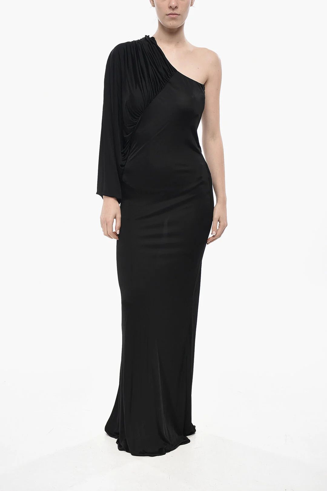 Saint Laurent Paris og1mm0326 One-Shoulder Viscose Dress in Black Size M / US 6-8 / IT 42-44 - 1 Thumbnail
