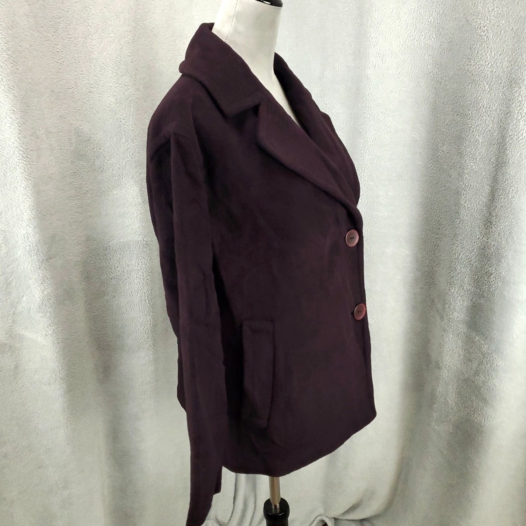 J. Jill J Jill Pea Coat Womens Small Wool Blend Wine Plum Purple Two Button Jacket Lined Size S / US 4 / IT 40 - 2 Thumbnail