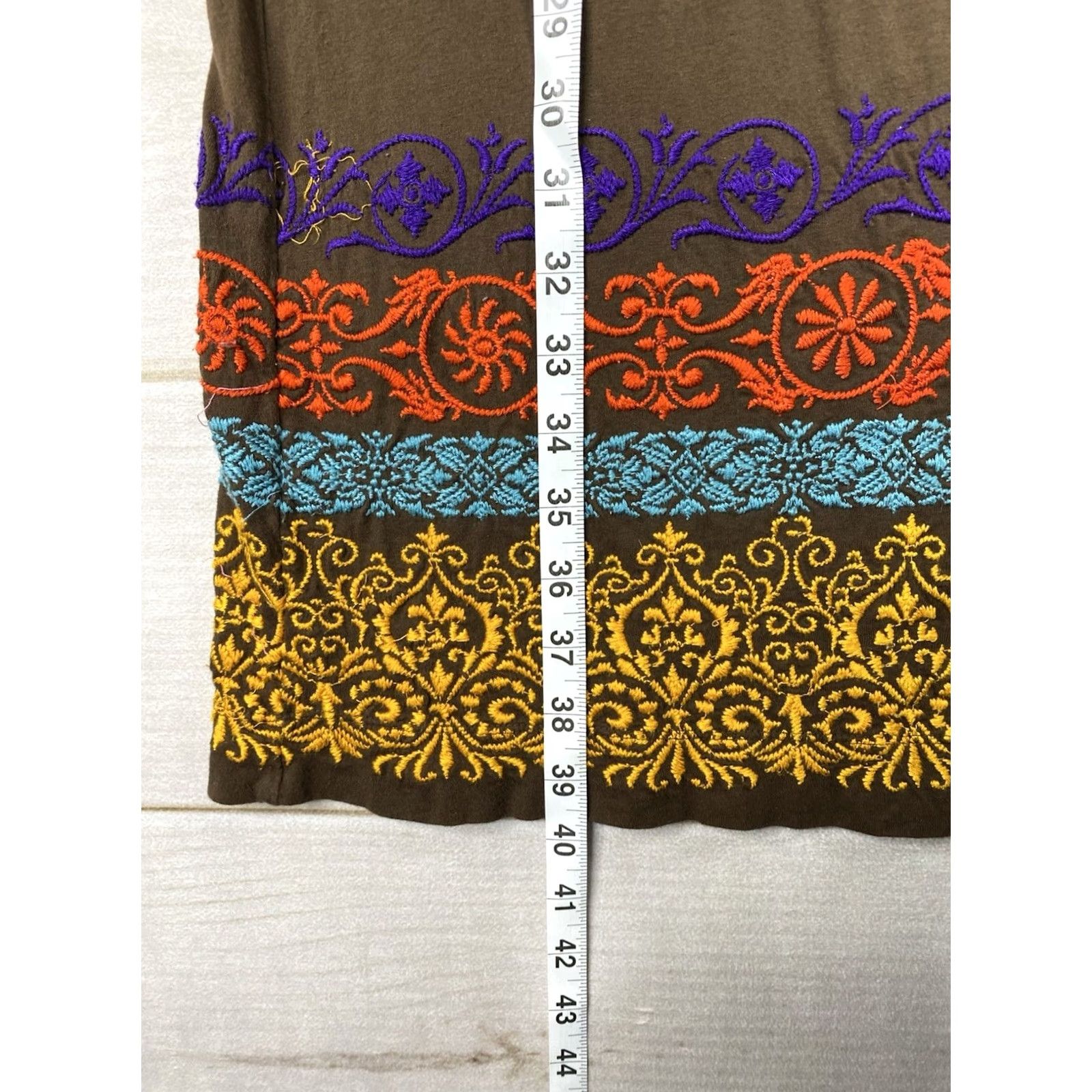 Johnny Was Johnny Was Dress Womens S Brown Cotton Floral Boho Embroidered Off Shoulder Shirt Dress Size S / US 4 / IT 40 - 6 Thumbnail