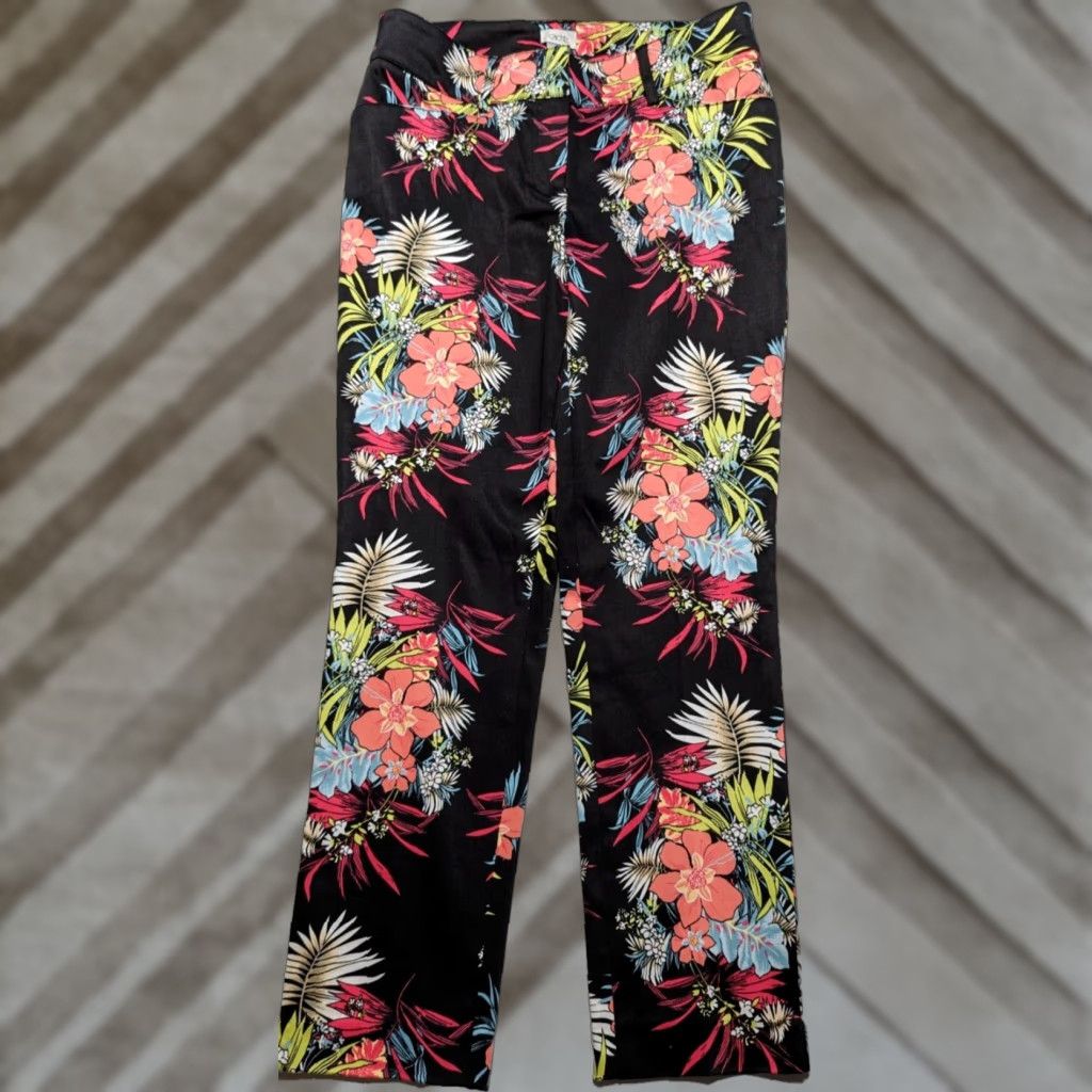 Vintage CACHE Floral Cotton Stretch Black Pants - Women Size 4 Size 27" / US 4 / IT 40 - 1 Thumbnail