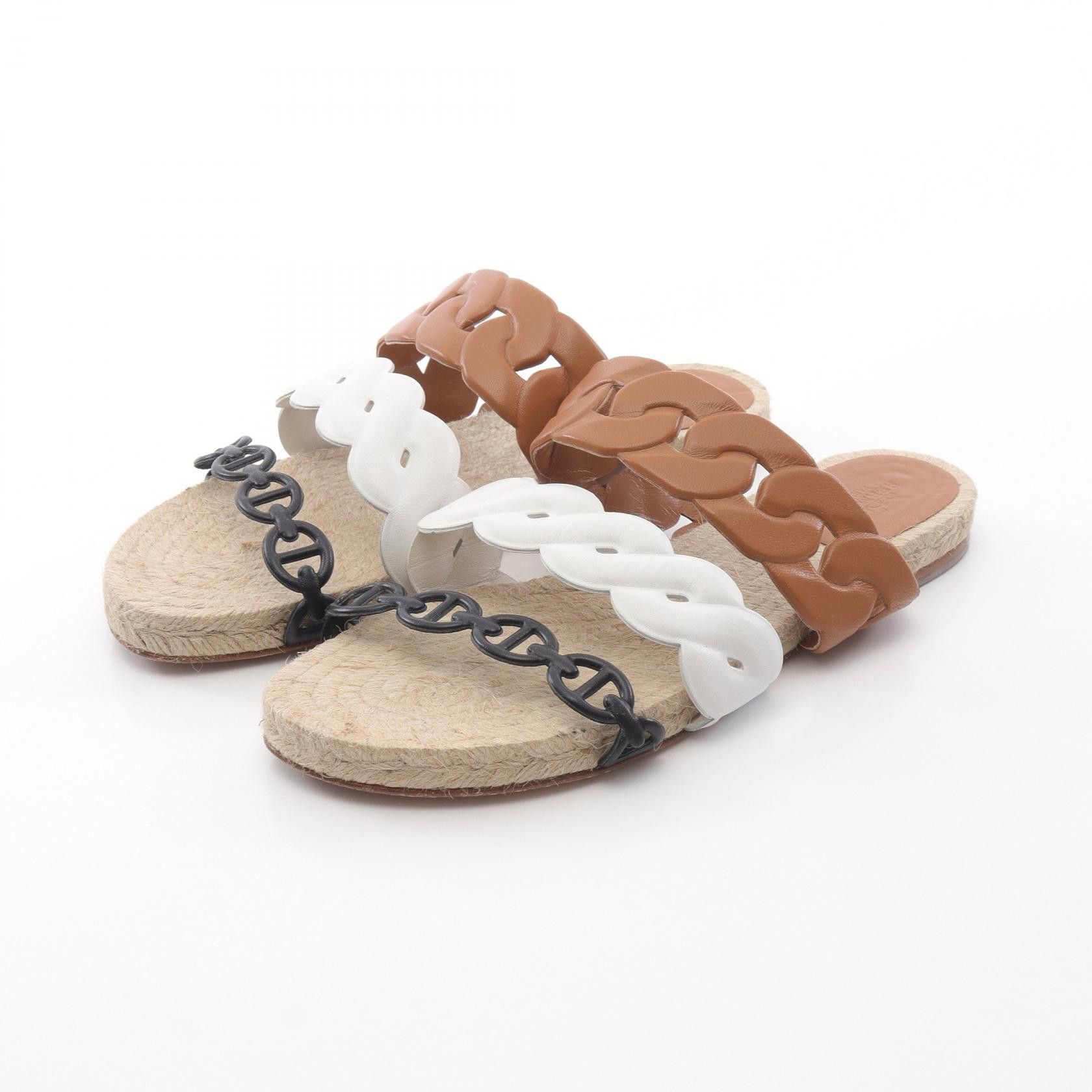 Hermes Hermes Hermes Gwen Leather Sandals Leather Shoes Size ONE SIZE - 1 Thumbnail