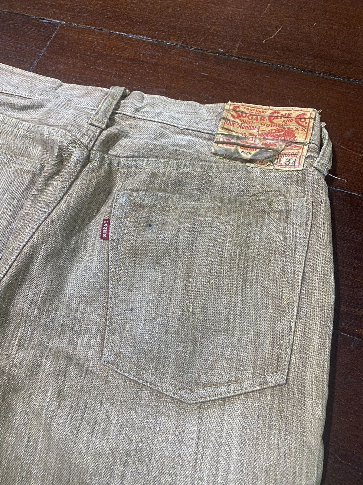 Japanese Brand VINTAGE SUGAR CANES 285 BROWN CREAM DENIM small bootcut Size US 31 - 14 Thumbnail