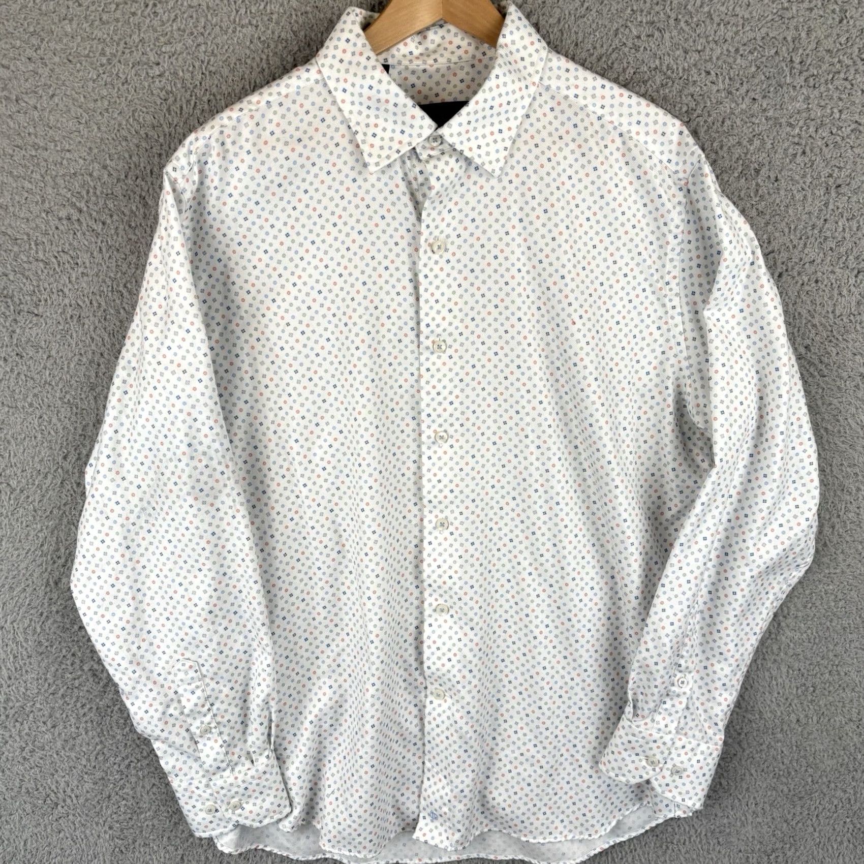 David Donahue David Donahue Shirt Mens XL White Geometric All Over Print Cotton Casual Button-Up Shirt Size US XL / EU 56 / 4 - 2 Thumbnail