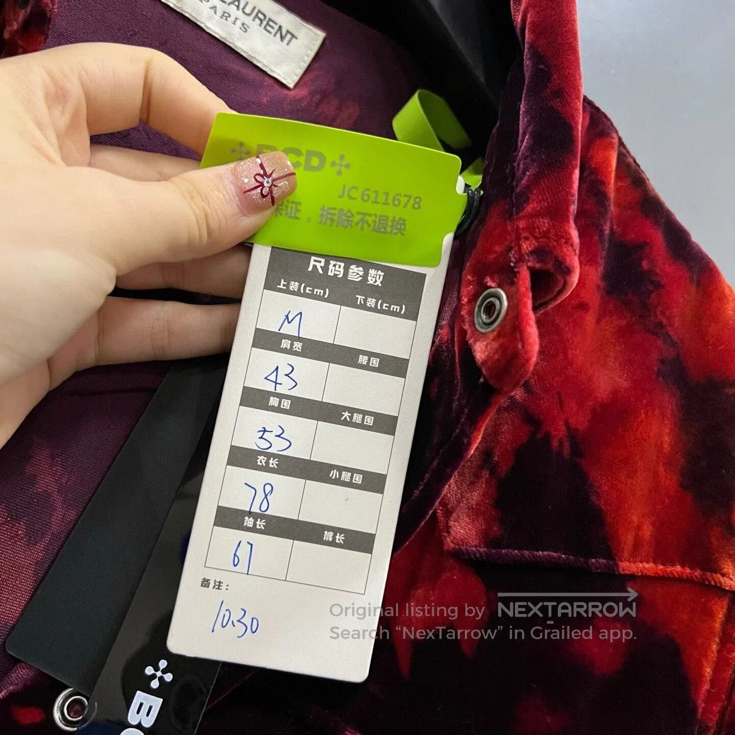 Saint Laurent Paris dyed velvet button. Size US M / EU 48-50 / 2 - 5 Thumbnail