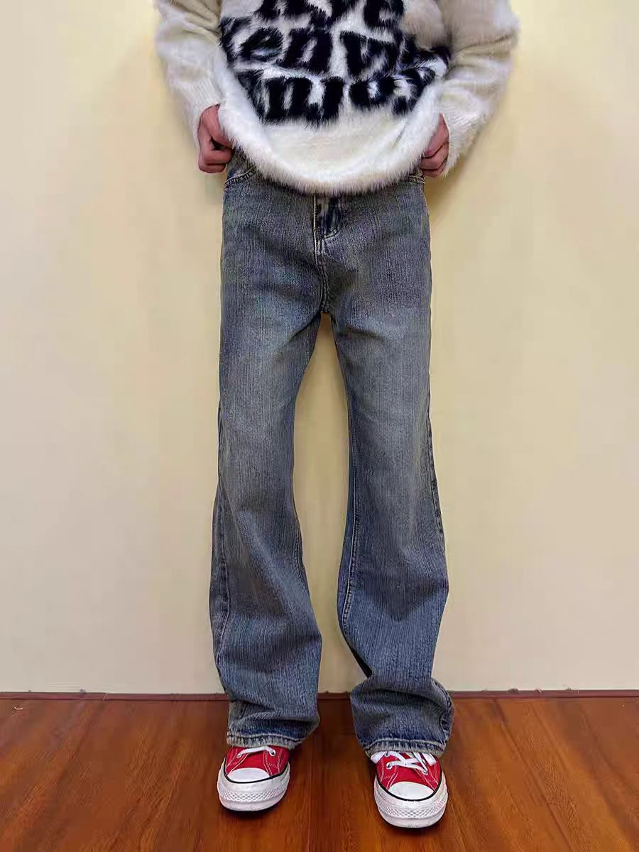 Washed Vintage Simple Straight Bootcut Jeans