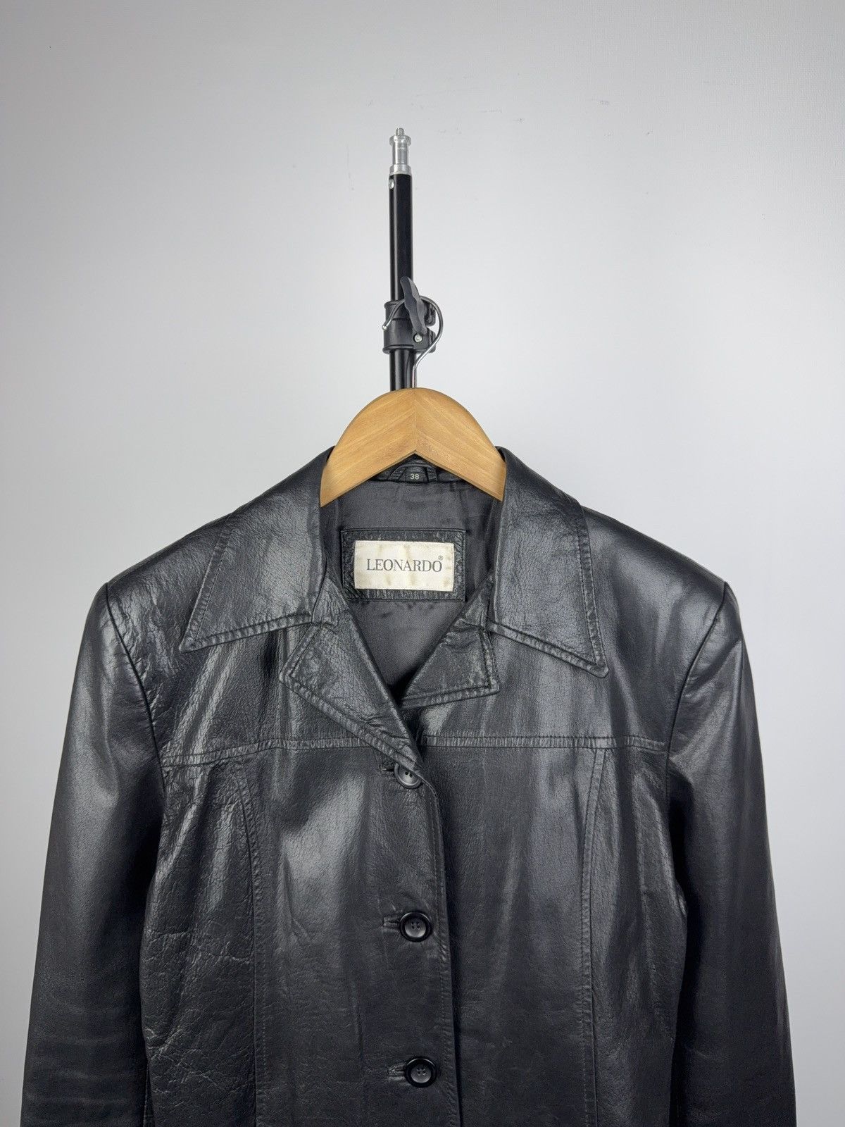Leather × Vintage Vintage Leather Coat Minimal Black Blazer Jacket Y2K 90s Size M / US 6-8 / IT 42-44 - 3 Thumbnail