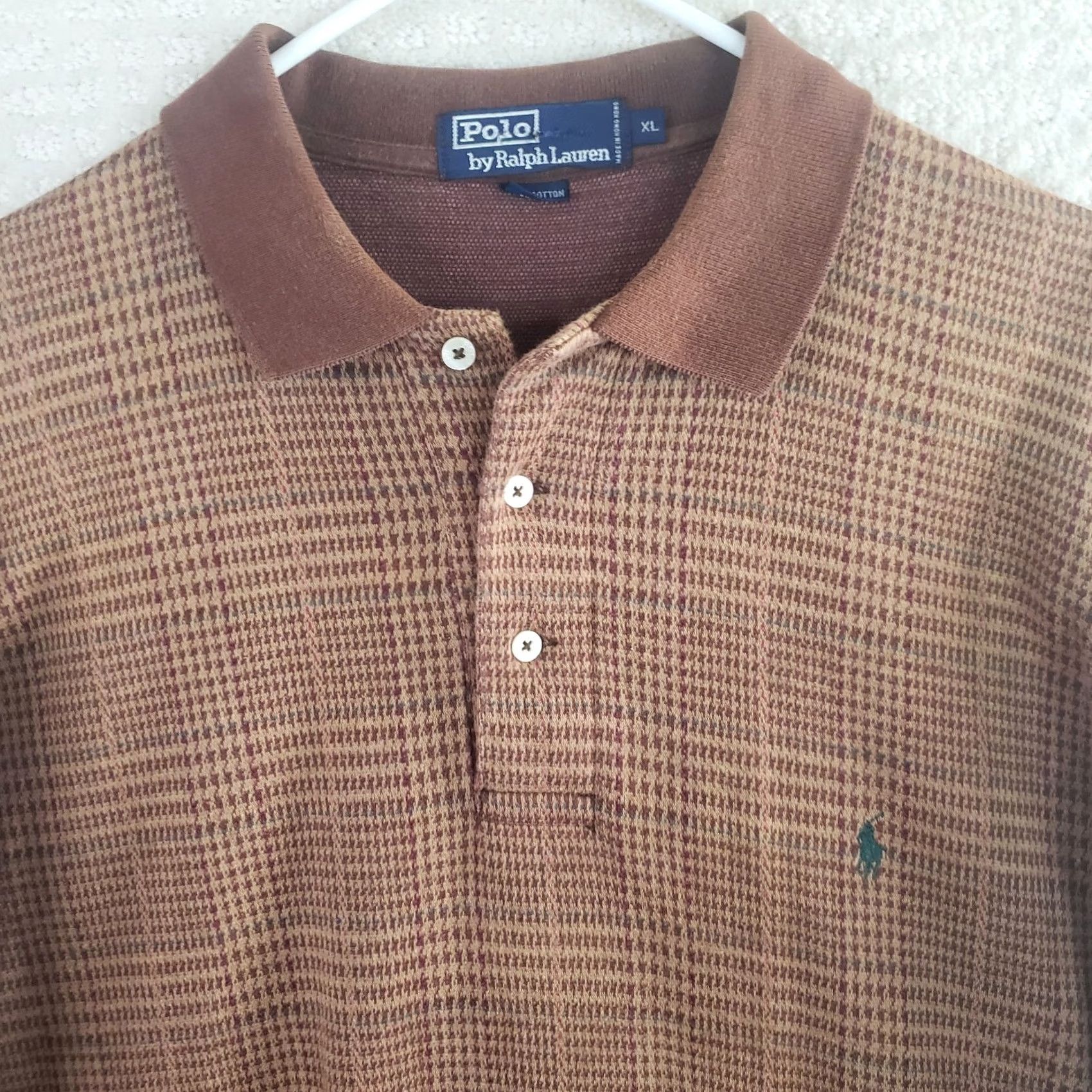 Polo Ralph Lauren VINTAGE Polo Ralph Lauren Men XL Brown Plaid Long Sleeve Sweater Shirt Cotton 3-Button Pullover Size US XL / EU 56 / 4 - 3 Thumbnail