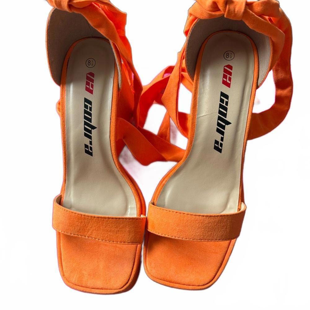 Cobra Eye-Catching Orange Platform Heels with Ties Size US 8.5 / IT 38.5 - 5 Thumbnail