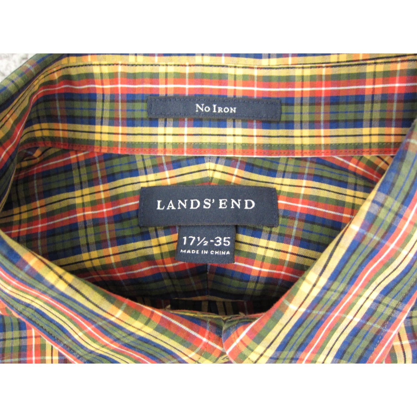 Lands' End Lands' End Shirt Adult 17.5 Green Yellow Blue Oxford Button Up Cotton 90s Mens Size US XXL / EU 58 / 5 - 4 Thumbnail