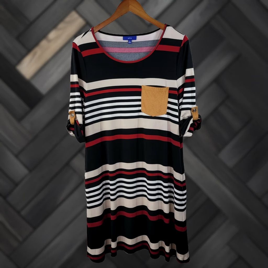 apt 9 knit dress Apt. 9 Adult Medium Stripe Stretch Slinky Travel Faux Suede pocket Womens Garment Fit:CUTOUT