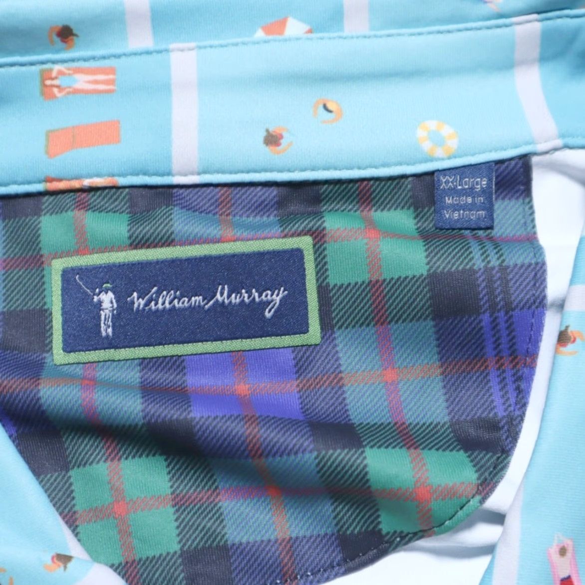 Vintage William Murray Fish Outta Water Golf Stretch Polyester All Over Print Polo Shirt Blue Men's 2XL Size US XXL / EU 58 / 5 - 5 Thumbnail