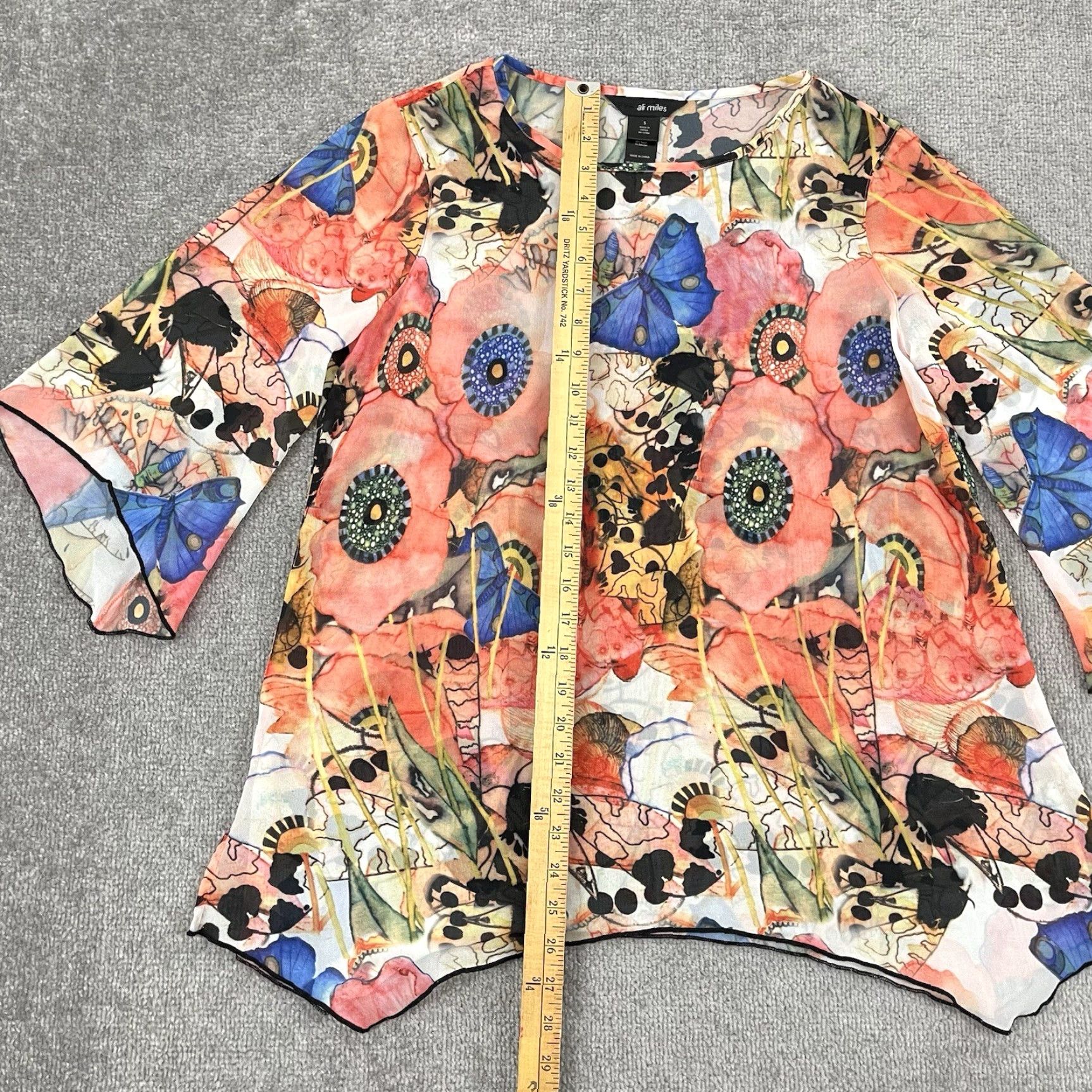 Vintage ALI MILES Shirt Womens Small Wearable Art Abstract Floral Sheer Blouse Flare Top Size S / US 4 / IT 40 - 3 Thumbnail