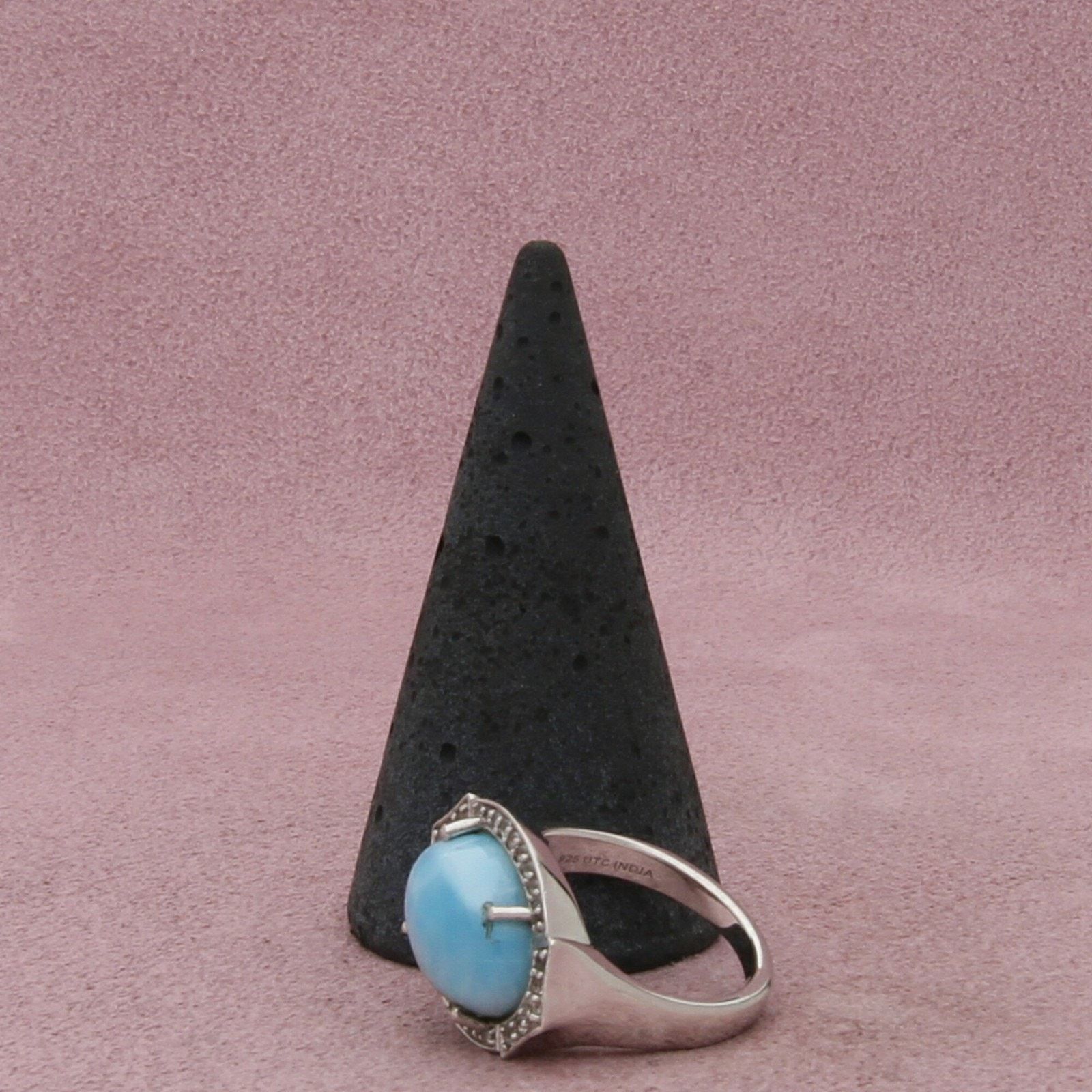 Sterling Silver sterling silver blue larimar & white topaz halo ring size 6 Size ONE SIZE - 5 Thumbnail