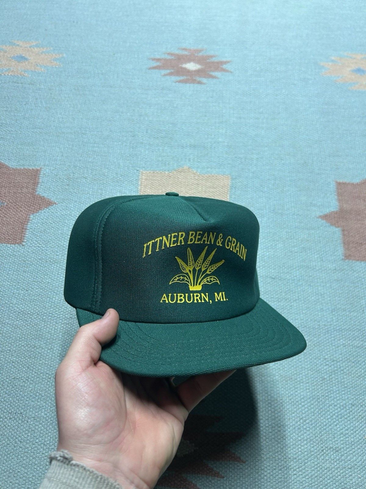 Vintage Vtg 80 snap hat Ittner bean & grain Michigan farm forest USA Size ONE SIZE - 1 Thumbnail