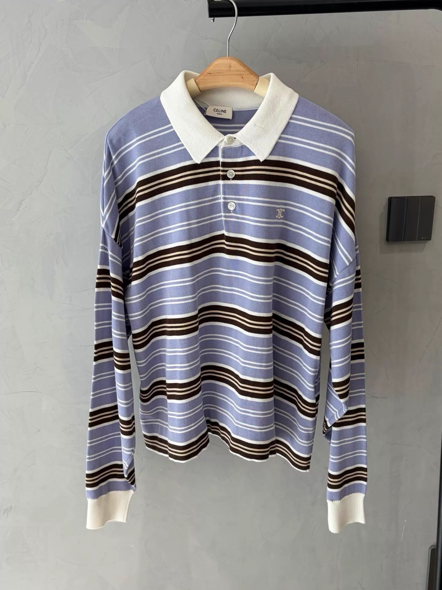 Celine Celine 25SS Lavender Stripe Polo Neck Long Sleeve Women's XS Size XS / US 0-2 / IT 36-38 - 1 Thumbnail