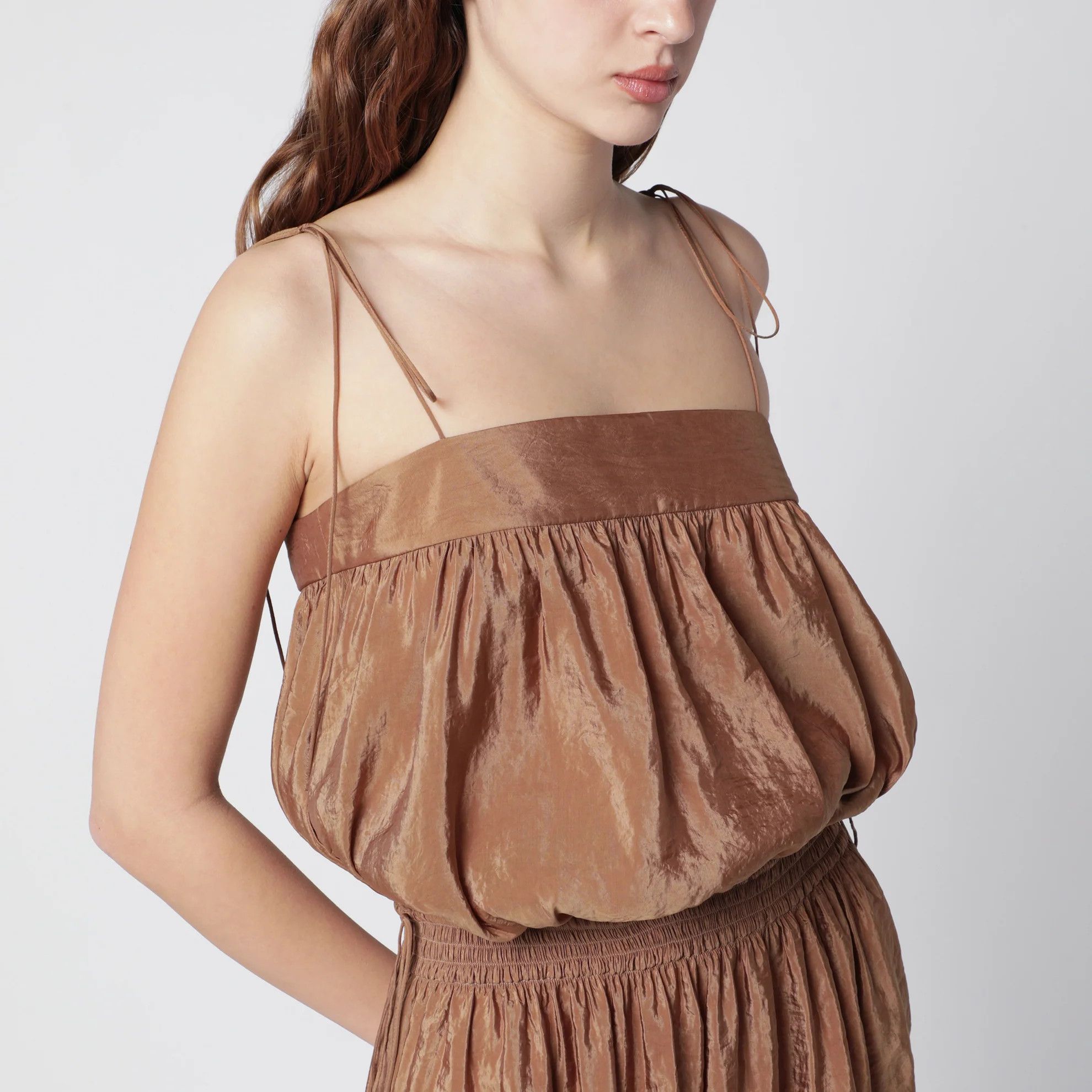 Saint Laurent Paris o1d2blof0526 Crepe Dress in Brown Size XS / US 0-2 / IT 36-38 - 3 Thumbnail