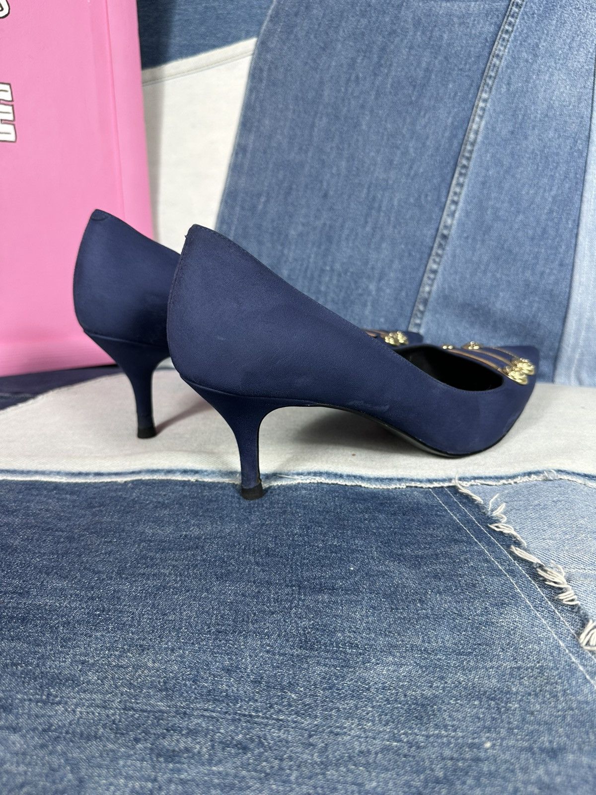Pierre Balmain Pierre Balmain Heels Suede Blue Shoes Gold Hardware Pins Size US 11 / IT 41 - 8 Thumbnail