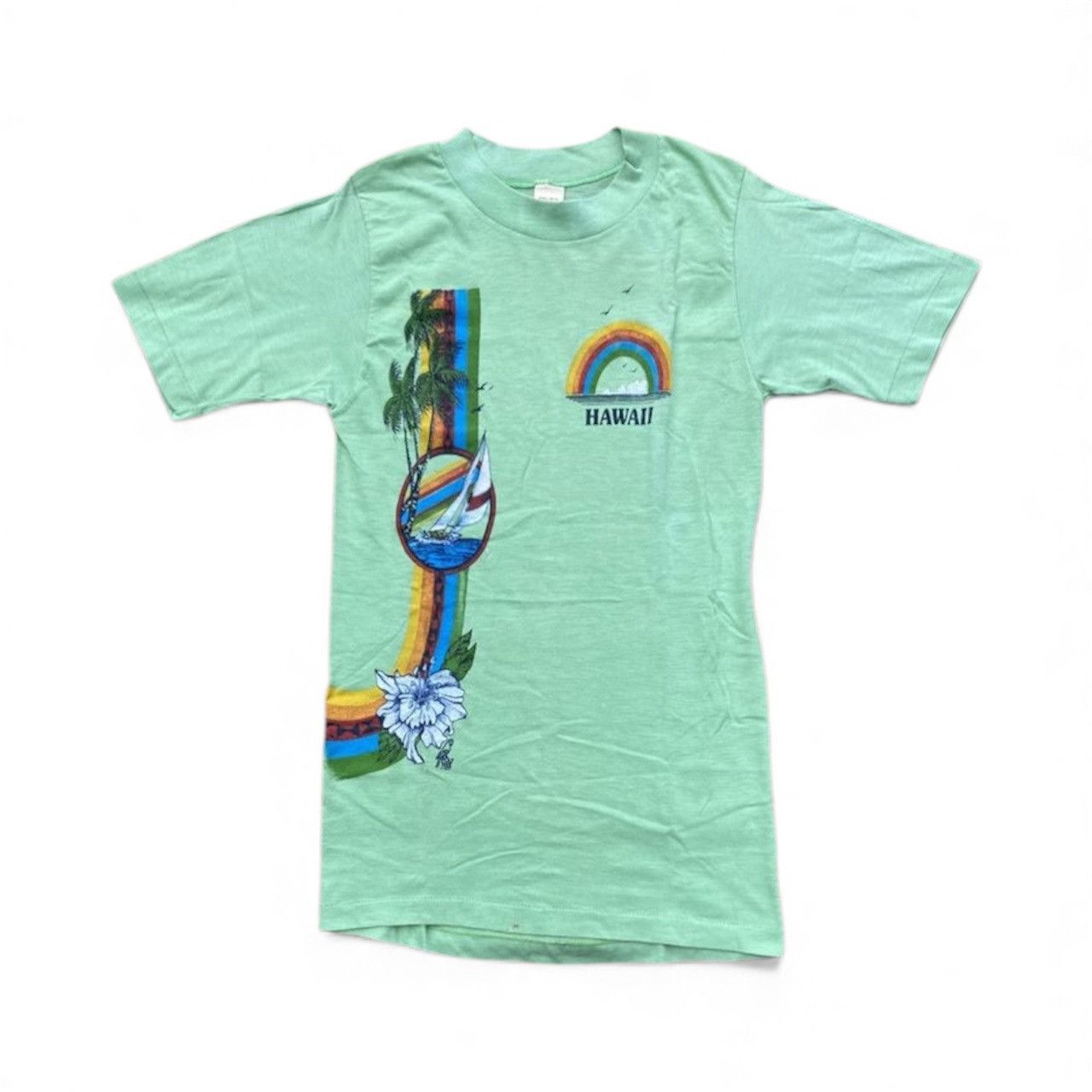 Vintage Vintage 70s Hawaii Polytees Neon Green T shirt Size US S / EU 44-46 / 1 - 1 Thumbnail
