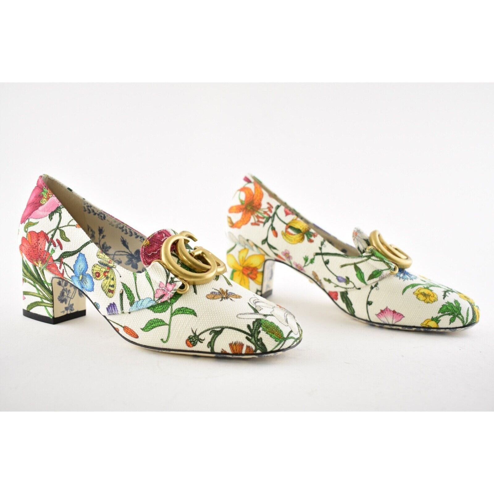 Gucci Victoire 55 Floral Logo Block Mid Heel Mule Loafer Pump 36.5 Size US 6.5 / IT 36.5 - 2 Thumbnail