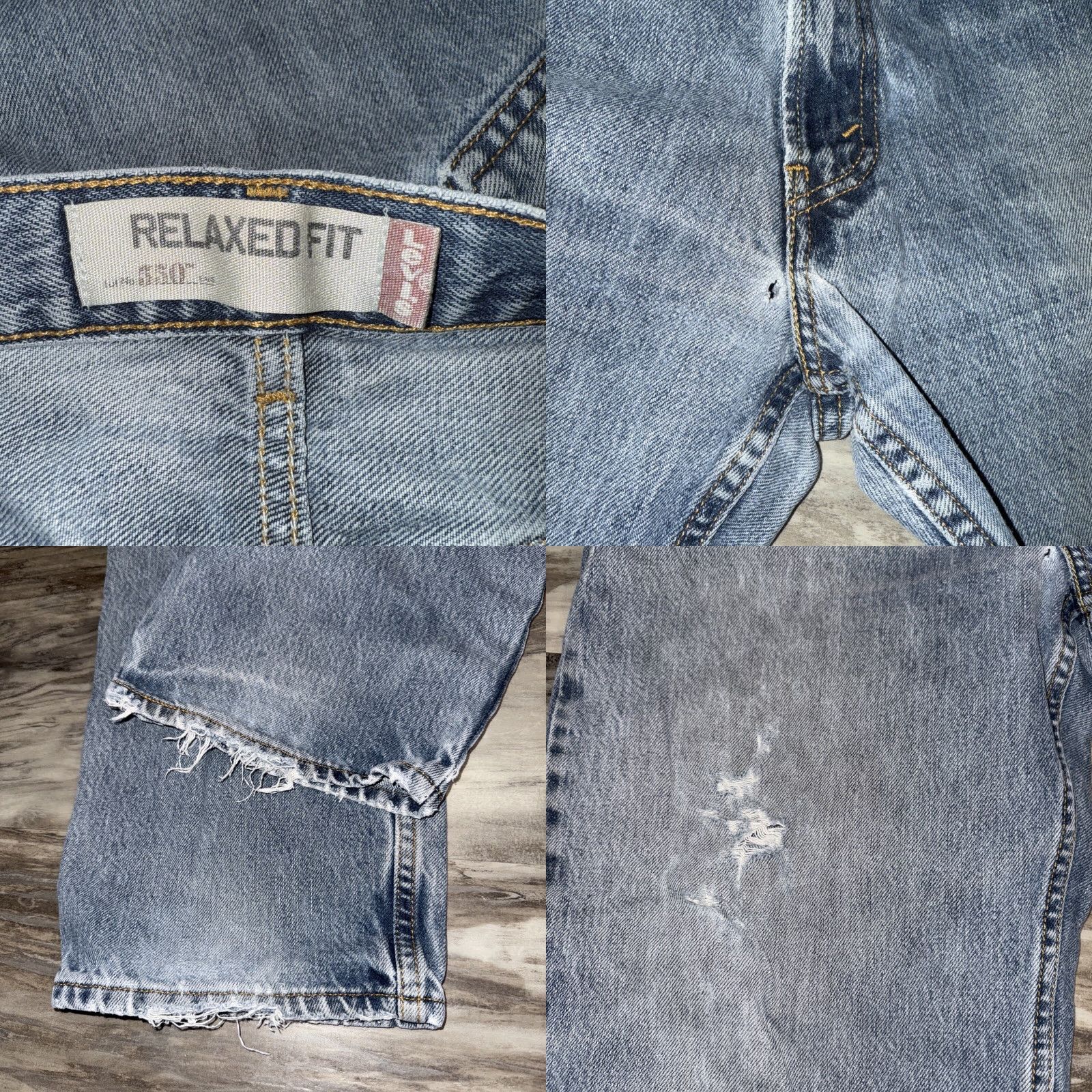 Denime Levi’s 550 Jeans Mens 36X30 Blue Denim Relaxed Straight 5-Pocket Distressed Red Tab 100% Cotton Denim Size US 36 / EU 52 - 8 Thumbnail