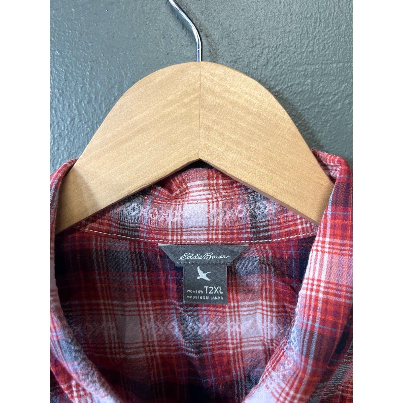 Eddie Bauer Eddie Bauer Womens Red Plaid Long Sleeve Button-Up Shirt 2XL Tall Size XXL / US 16-18 / IT 52-54 - 3 Thumbnail