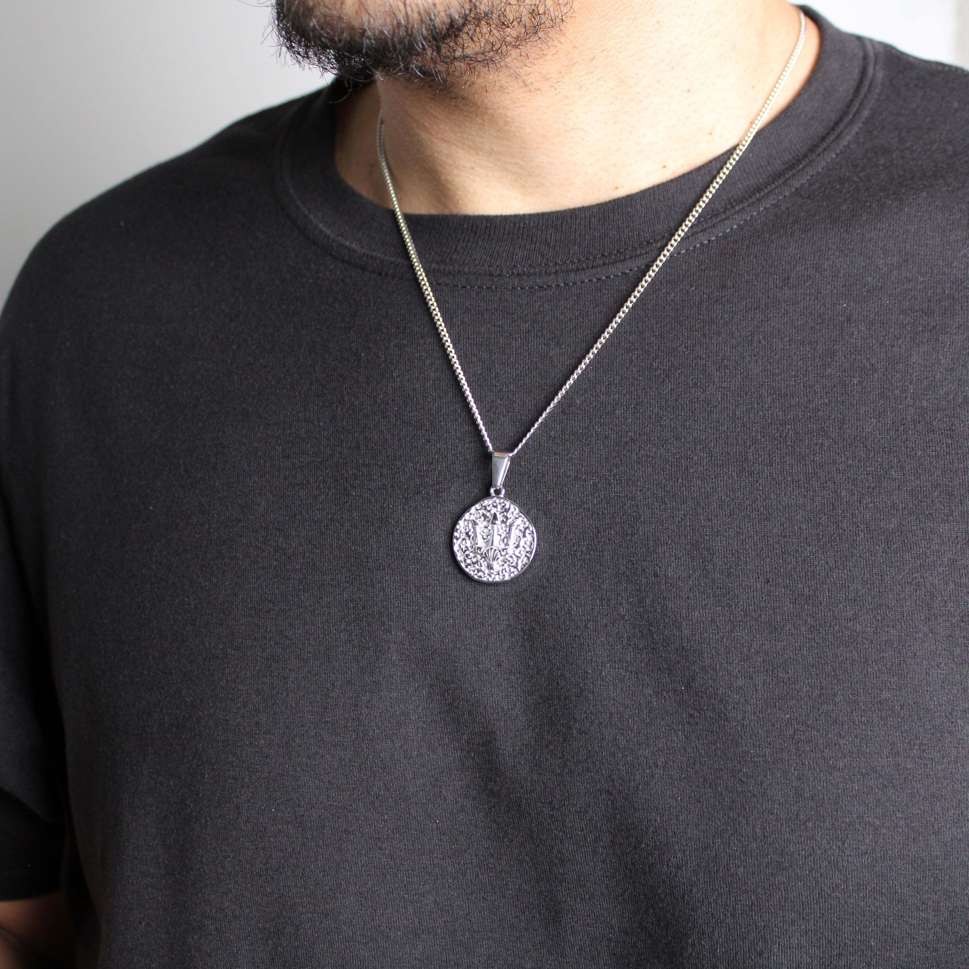 Jewelry Silver Trident Coin Pendant Chain Necklace Size ONE SIZE - 3 Thumbnail
