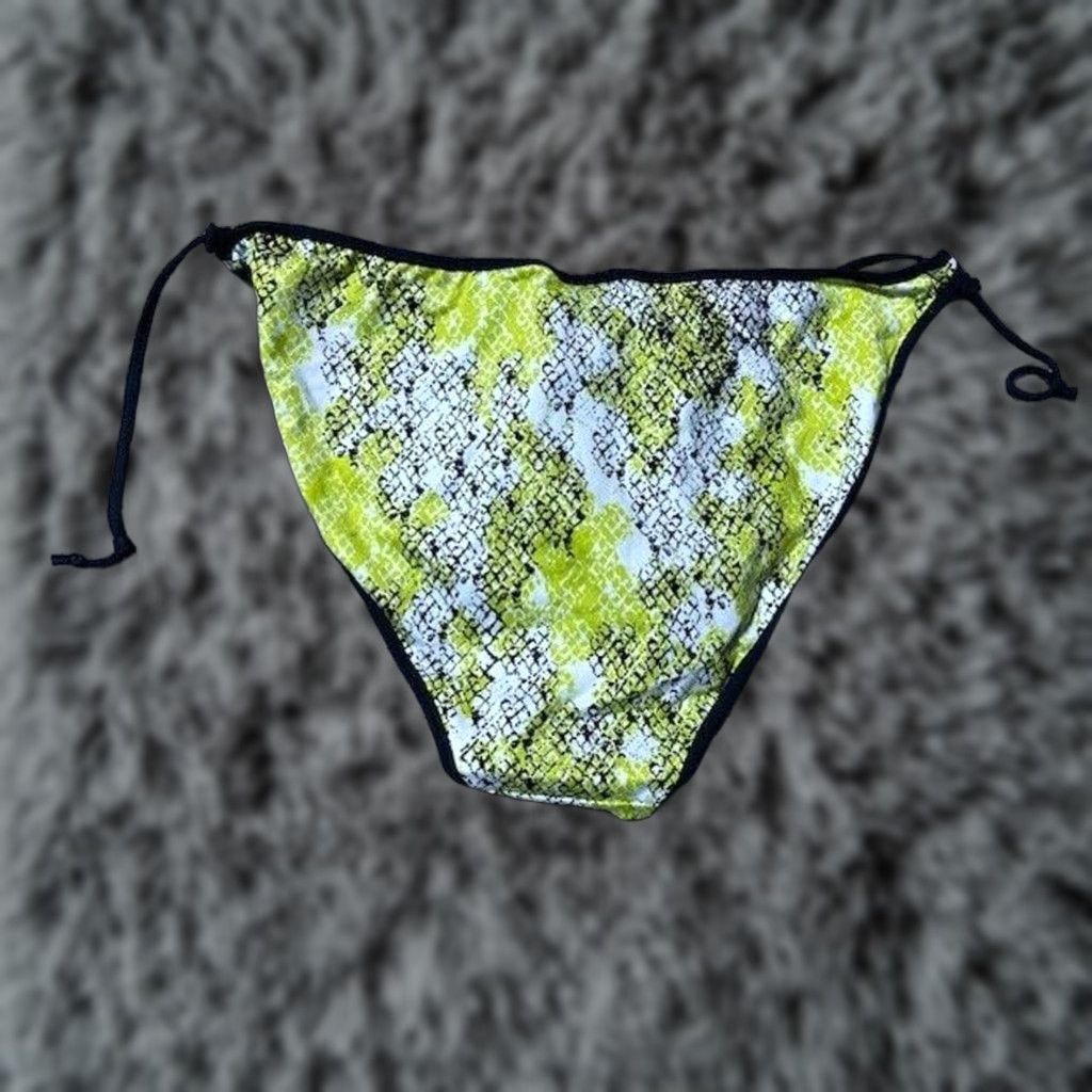 Bcbgmaxazria BCBGMAXAZRIA Bikini Bottom L Yellow Snakeskin Edgy Low-Rise Side Tie Beach Women L Size 36" / US 14 / IT 50 - 1 Thumbnail