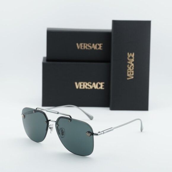 Versace Versace VE2296 100187 Sunglasses Gunmetal Aviator Frame Size ONE SIZE - 10 Thumbnail