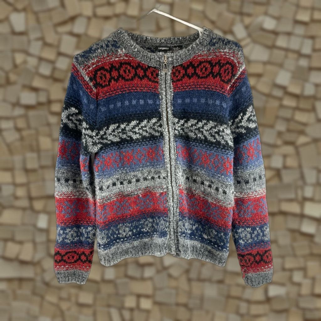 Vintage Tangents Sweater Women's S Gray Blue Red Fair Isle Full Zip Cardigan Wool Blend Size S / US 4 / IT 40 - 1 Thumbnail